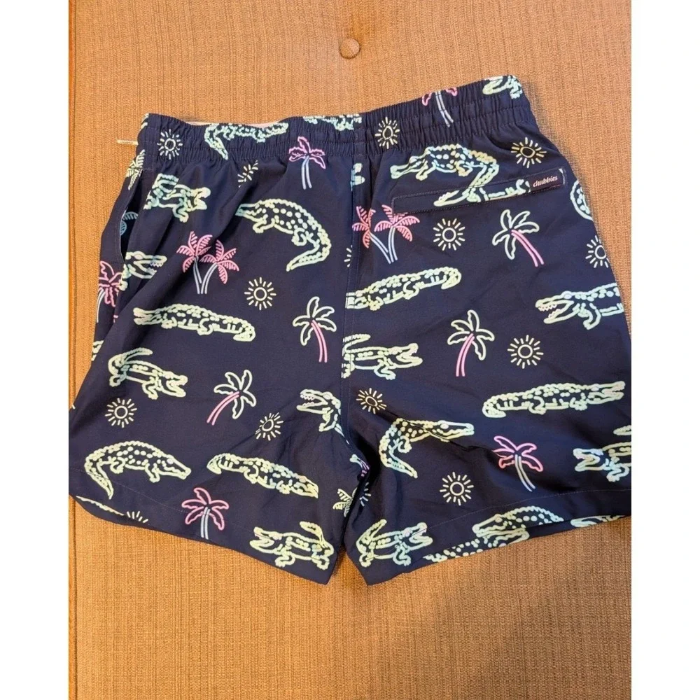 Chubbies Mens Swim Trunks Navy Neon Alligator Palm Tree Print Shorts Medium 5.5